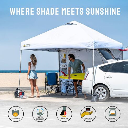 CROWN SHADES Canopy Tent 10x10 Pop Up Canopy with Side Pockets, Blue | Pop Up Tent Shelter with One Person Set Up Center Lock, Portable Instant Camping Beach Canopy Tents in Saudi Arabia