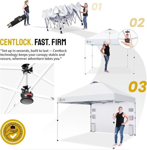 CROWN SHADES Canopy Tent 10x10 Pop Up Canopy with Side Pockets, Blue | Pop Up Tent Shelter with One Person Set Up Center Lock, Portable Instant Camping Beach Canopy Tents in Saudi Arabia