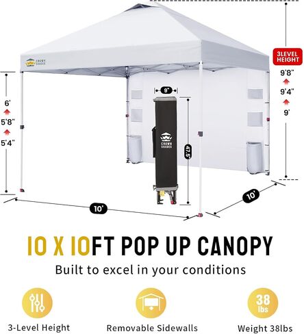 CROWN SHADES Canopy Tent 10x10 Pop Up Canopy with Side Pockets, Blue | Pop Up Tent Shelter with One Person Set Up Center Lock, Portable Instant Camping Beach Canopy Tents in Saudi Arabia