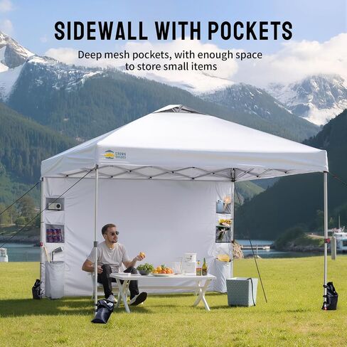 CROWN SHADES Canopy Tent 10x10 Pop Up Canopy with Side Pockets, Blue | Pop Up Tent Shelter with One Person Set Up Center Lock, Portable Instant Camping Beach Canopy Tents in Saudi Arabia