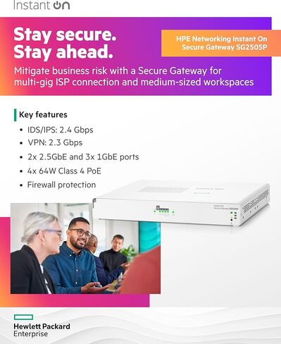 HPE Networking Instant On Secure Gateway SG2505P 5-Port 2.5G Smart-Managed Gateway with PoE, 2X 2.5GBase-T, 3X 1GBase-T, 60W PoE Class 4, US Cord (S0G34A#ABA) in Saudi Arabia