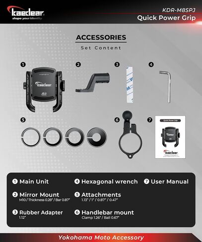 Motorcycle Phone Holder, Phone Mount, Air Mount, Vibration Absorbing Mount, Quick Release, Power Grip, KDR-M8SPJ (Black) in Kuwait