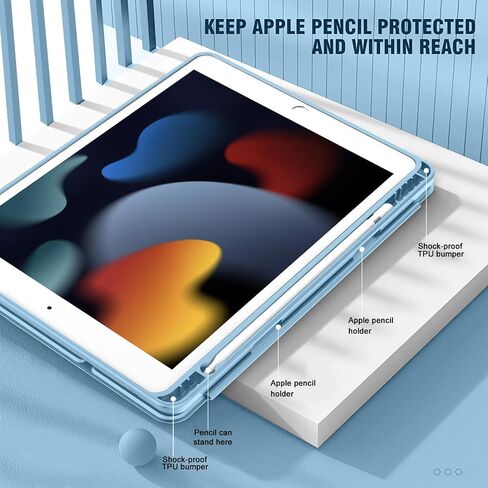 IPAD 9 CASE 2021/IPAD 8th Generation Case 2020 10.2 بوصة مع حامل القلم الرصاص ، قضية iPad 7th Gen 2019 مع ظهور شفاف واضح ، غلاف الاستيقاظ/النوم التلقائي (Clove Purple) in Saudi Arabia