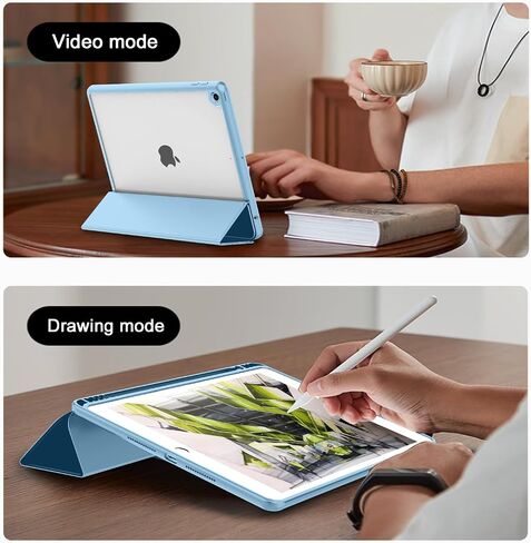 IPAD 9 CASE 2021/IPAD 8th Generation Case 2020 10.2 بوصة مع حامل القلم الرصاص ، قضية iPad 7th Gen 2019 مع ظهور شفاف واضح ، غلاف الاستيقاظ/النوم التلقائي (Clove Purple) in Saudi Arabia