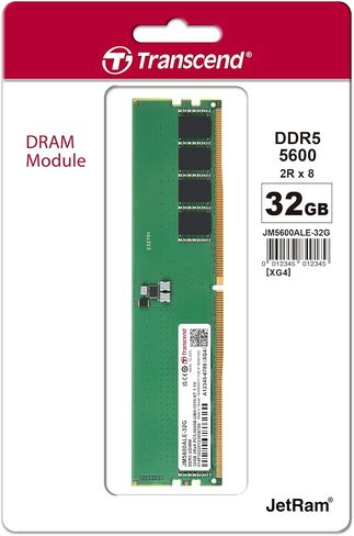 Transcend 32GB DDR5 5600MHz (or 5200MHz or 4800MHz) UDIMM Desktop RAM, Compatible w/Intel & AMD Ryzen, Desktop PC Computer RAM Memory Upgrade Modules, On-die ECC PC5-44800, 2Rx8 CL46, 2Gx8 1.1V 288Pin in Saudi Arabia