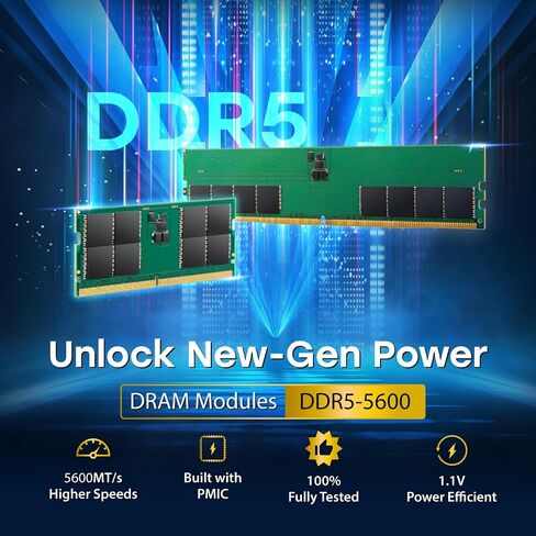 Transcend 32GB DDR5 5600MHz (or 5200MHz or 4800MHz) UDIMM Desktop RAM, Compatible w/Intel & AMD Ryzen, Desktop PC Computer RAM Memory Upgrade Modules, On-die ECC PC5-44800, 2Rx8 CL46, 2Gx8 1.1V 288Pin in Saudi Arabia