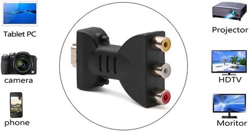Black HDMI to 3-RCA AV Converter | Male to Female Adapter for TV, DVD & Home Audio | Plug-and-Play HDMI to RCA Solution in Saudi Arabia