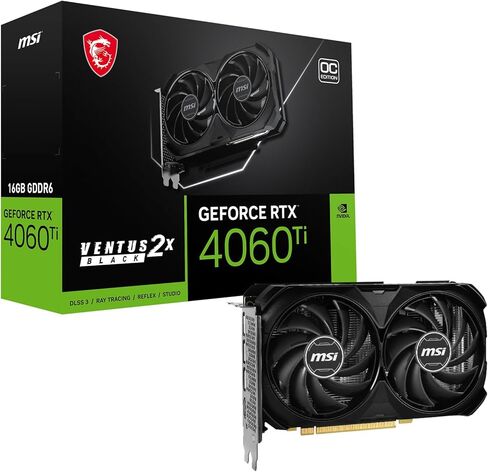 MSI Gaming GeForce RTX 4060 Ti 16GB GDRR6 Boost Clock: 2625 MHz 128-Bit HDMI/DP Nvlink TORX Fan 4.0 Ada Lovelace Architecture Graphics Card (RTX 4060 Ti Ventus 2X Black 16G OC) (Renewed) in Saudi Arabia