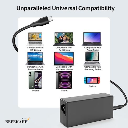Universal 65W Chromebook Charger USB C متوافق مع HP Lenovo ThinkPad /Yoga Dell Chromebook 3100 /Latitude متوافق مع ASUS ، Samsung ، Acer ، Google Series C -Power Cord in Kuwait