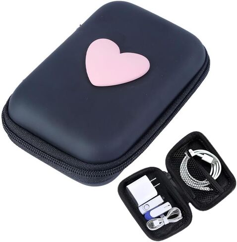 1pc Heart Pattern Eva Storage Bag, Earphone Bag, Coin Zipper Organizer Bag, Portable Small Travel Charger Carry Case in Saudi Arabia