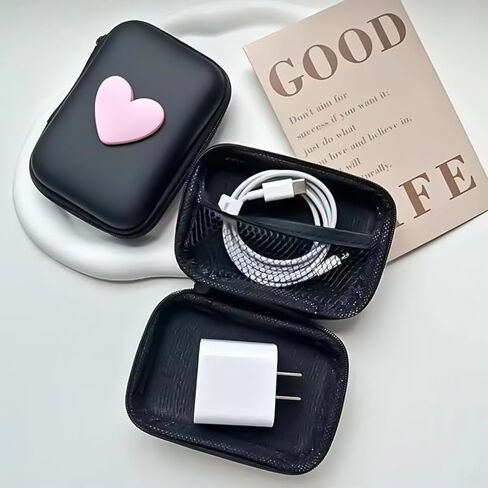 1pc Heart Pattern Eva Storage Bag, Earphone Bag, Coin Zipper Organizer Bag, Portable Small Travel Charger Carry Case in Saudi Arabia