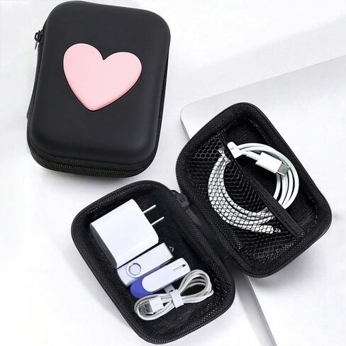 1pc Heart Pattern Eva Storage Bag, Earphone Bag, Coin Zipper Organizer Bag, Portable Small Travel Charger Carry Case in Saudi Arabia
