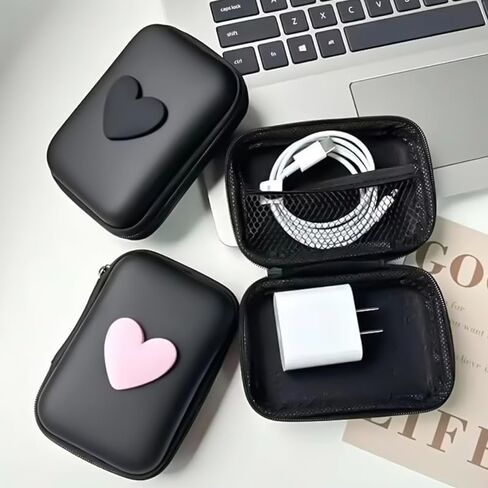 1pc Heart Pattern Eva Storage Bag, Earphone Bag, Coin Zipper Organizer Bag, Portable Small Travel Charger Carry Case in Saudi Arabia