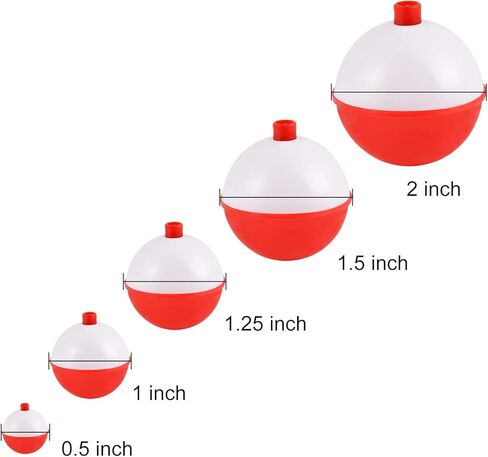Coopay 15Pcs-50Pcs Fishing Bobbers Floats Set Snap on Float Red/White Push Button Round Buoy Fishing Tackle Accessories Size: 0.5/1/1.25/1.5/2 Inch in Saudi Arabia