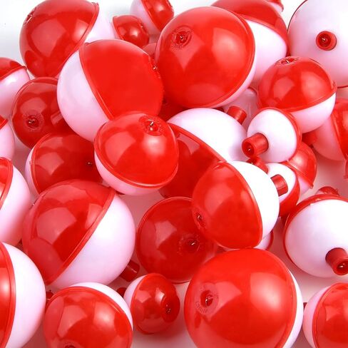 Coopay 15Pcs-50Pcs Fishing Bobbers Floats Set Snap on Float Red/White Push Button Round Buoy Fishing Tackle Accessories Size: 0.5/1/1.25/1.5/2 Inch in Saudi Arabia