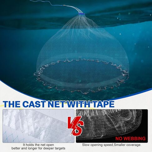 Goture American Fishing Cast Net Saltwater Freshwater, 3/8in Mesh Size Casting Net for Bait Fish Shrimp Trap, Dual Color Double Selvage Add Tape, Throw Cast Nets with Needle in Saudi Arabia