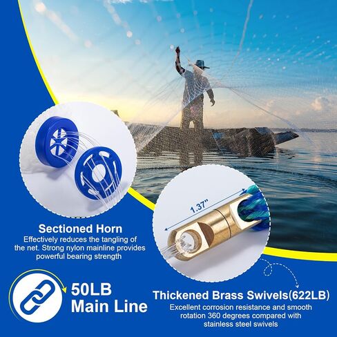Goture American Fishing Cast Net Saltwater Freshwater, 3/8in Mesh Size Casting Net for Bait Fish Shrimp Trap, Dual Color Double Selvage Add Tape, Throw Cast Nets with Needle in Saudi Arabia