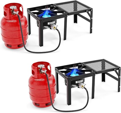 Rovsun 100،000 BTU Propane Stove مع رف جانبي قابل للطي ، موقد غاز منفرد من أجل الطهي في الهواء الطلق مع منظم ، مثالي للتخييم ، والخلع ، القلي الديك الرومي ، غليان المأكولات البحرية والخمر المنزلي in Kuwait