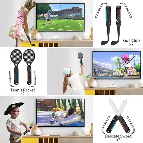 حزمة إكسسوارات اللعبة الرياضية لـ Nintendo Switch 2 (2025) ، 10 في 1 مجموعة مكافحة الحركة من نوادي الجولف سيف تنس مضارب قابلة للفصل Joy-Con مقبض Grips Family Party for Switch Sports & Mario Golf (Blue Orange) in Saudi Arabia
