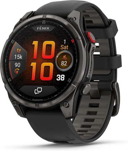 Garmin fēnix® 8 Pro, 47mm, AMOLED Display, Premium Connected Multisport GPS Smartwatch, inReach® Technology, Sapphire, Carbon Gray DLC Titanium with Black/Pebble Gray Silicone Band in Saudi Arabia