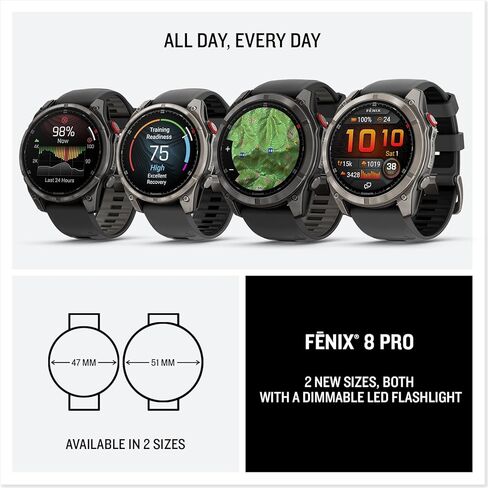 Garmin fēnix® 8 Pro, 47mm, AMOLED Display, Premium Connected Multisport GPS Smartwatch, inReach® Technology, Sapphire, Carbon Gray DLC Titanium with Black/Pebble Gray Silicone Band in Saudi Arabia