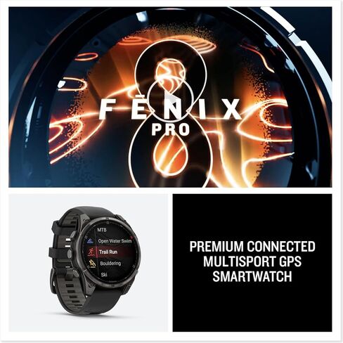 Garmin fēnix® 8 Pro, 47mm, AMOLED Display, Premium Connected Multisport GPS Smartwatch, inReach® Technology, Sapphire, Carbon Gray DLC Titanium with Black/Pebble Gray Silicone Band in Saudi Arabia