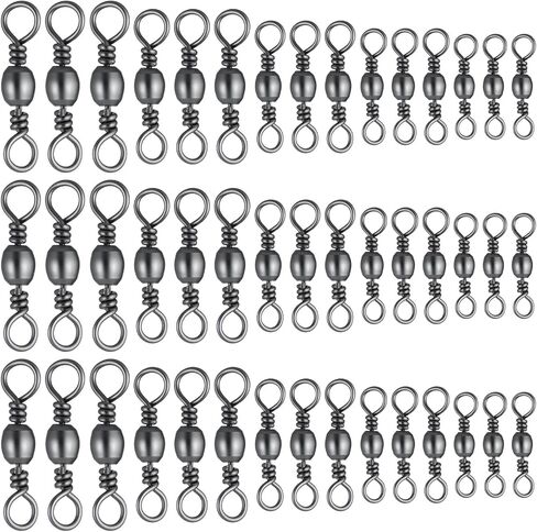 100 PCS Fishing Barrel Swivels ، سبيكة عالية القوة يدور الصيد معالجة دوارة دوارة الصلبة محمل الكرة موصل مع طلاء أسود لمياه المياه العذبة في المياه المالحة (5 نماذج) in Saudi Arabia