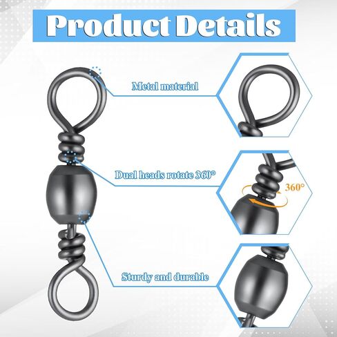 100 PCS Fishing Barrel Swivels ، سبيكة عالية القوة يدور الصيد معالجة دوارة دوارة الصلبة محمل الكرة موصل مع طلاء أسود لمياه المياه العذبة في المياه المالحة (5 نماذج) in Saudi Arabia