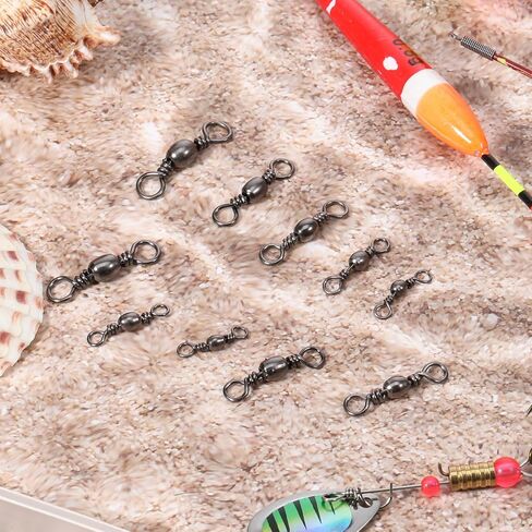 100 PCS Fishing Barrel Swivels ، سبيكة عالية القوة يدور الصيد معالجة دوارة دوارة الصلبة محمل الكرة موصل مع طلاء أسود لمياه المياه العذبة في المياه المالحة (5 نماذج) in Saudi Arabia