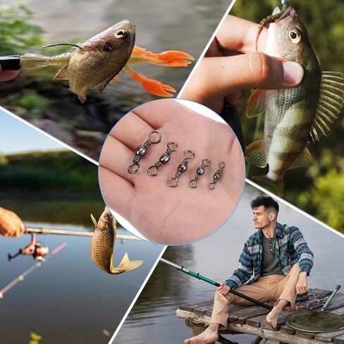 100 PCS Fishing Barrel Swivels ، سبيكة عالية القوة يدور الصيد معالجة دوارة دوارة الصلبة محمل الكرة موصل مع طلاء أسود لمياه المياه العذبة في المياه المالحة (5 نماذج) in Saudi Arabia