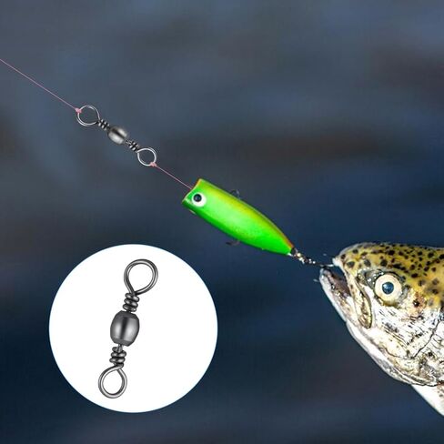 100 PCS Fishing Barrel Swivels ، سبيكة عالية القوة يدور الصيد معالجة دوارة دوارة الصلبة محمل الكرة موصل مع طلاء أسود لمياه المياه العذبة في المياه المالحة (5 نماذج) in Saudi Arabia
