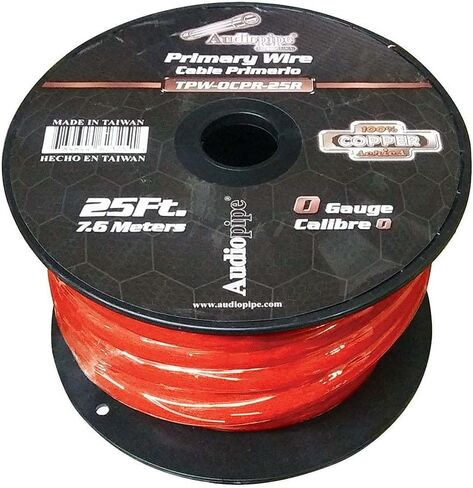 Audiopipe TPW0CPR25R 0 Gauge 100% Copper Series Power Wire - 25 Foot Roll - Red Pvc Outer-jacket in Saudi Arabia
