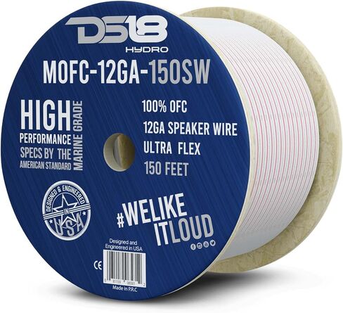 DS18 MOFC12GA150SW سلك مكبر صوت بحري 150 قدمًا 12 -GA - معلبات من النحاس بنسبة 100 ٪ - كابل مكبر صوت أبيض وأحمر من الدرجة البحرية - سلك رائع للأنظمة الصوتية البحرية والخارجية والسيارات in Saudi Arabia
