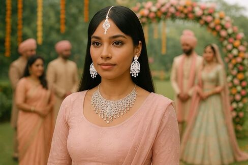 Touchstone Indian Bollywood masterly created sparkling Rhinestone grand bridal jewelry necklace set for women in silver tone in Saudi Arabia