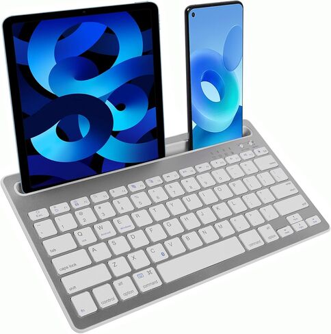 Tablet Keyboard Rechargeable, Multi-Device Bluetooth Keyboard for iPad/Tablet/Phone/Computer, Wireless Keyboard, Quiet Bluetooth Keyboard for Tablet, Compatible with Android iOS Windows -Silver in Kuwait