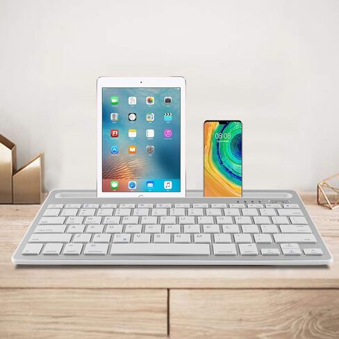 Tablet Keyboard Rechargeable, Multi-Device Bluetooth Keyboard for iPad/Tablet/Phone/Computer, Wireless Keyboard, Quiet Bluetooth Keyboard for Tablet, Compatible with Android iOS Windows -Silver in Kuwait