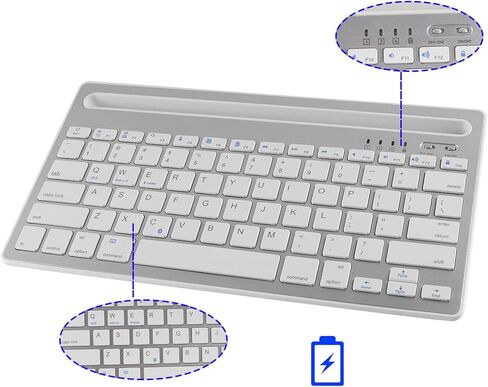 Tablet Keyboard Rechargeable, Multi-Device Bluetooth Keyboard for iPad/Tablet/Phone/Computer, Wireless Keyboard, Quiet Bluetooth Keyboard for Tablet, Compatible with Android iOS Windows -Silver in Kuwait