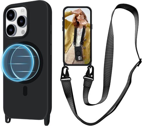 للحصول على علبة iPhone 15 Pro Max مع Lanyard [متوافق مع Magsafe] ، Crossbody Phone Case مع حزام الرقبة القابل للتعديل ، غطاء هاتف مغناطيسي لـ iPhone 15 Pro Max 6.7 '' Black in Kuwait
