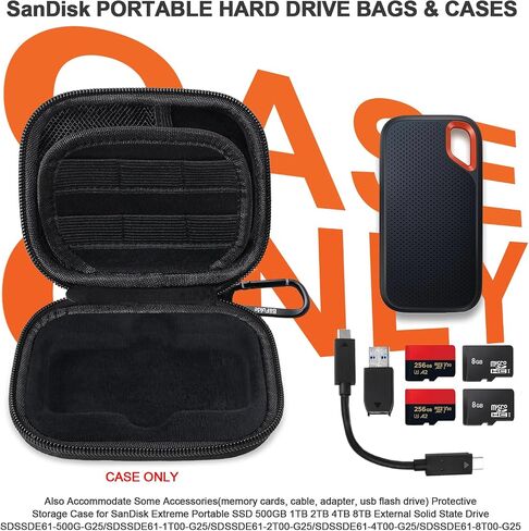 حالة صعبة لـ SanDisk Extreme Portable SSD 500GB 1TB 2TB 4TB 8TB حالة محرك الحالة الصلبة الخارجية -حقيبة سفر تخزين وقائية مقاومة للصدمات من أجل SSD SD (Orange) in Saudi Arabia