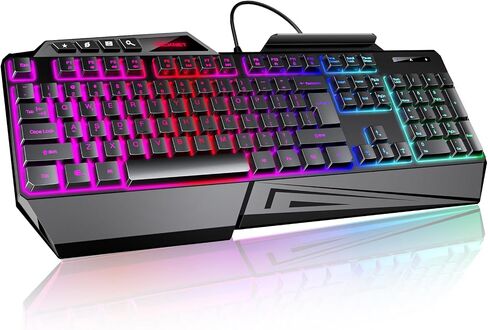 TECKNET Wired RGB Gaming Keyboard - 26-Key Anti-Ghosting, 13 Lighting Modes, Spill-Resistant, 108 Membrane Keys, Plug & Play - with Ergonomic Wrist Rest & Phone Holder for Windows/Mac (Black) in Saudi Arabia