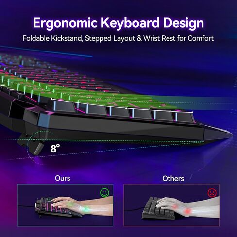 TECKNET Wired RGB Gaming Keyboard - 26-Key Anti-Ghosting, 13 Lighting Modes, Spill-Resistant, 108 Membrane Keys, Plug & Play - with Ergonomic Wrist Rest & Phone Holder for Windows/Mac (Black) in Saudi Arabia