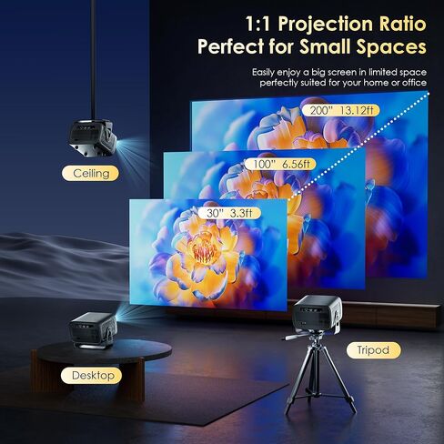 جهاز عرض صغير مع WiFi و Bluetooth و Electric Focus & Vertical Keystone ، ودعم 1080 بكسل HD 4K ، وجهاز عرض ذكي مع تطبيقات بث مدمجة ، وجهاز عرض محمول للفيلم الخارجي والمنزل in Kuwait