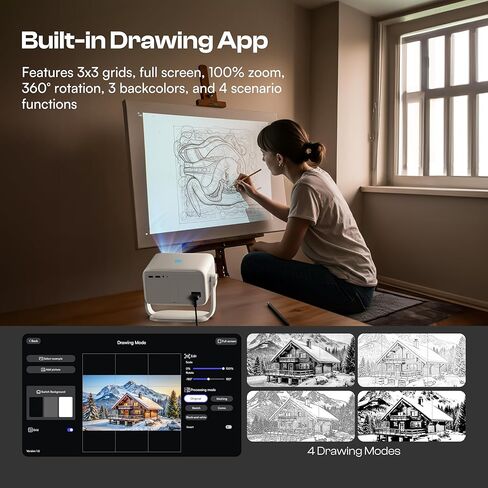 Caydo P3 Art Projector with Exclusive Drawing App for Artists, Portable Auto Focus & Keystone Native 1080P Projector for Drawing and Tracing, 40''-120'' Projection, Compatible with iOS/Android in Saudi Arabia