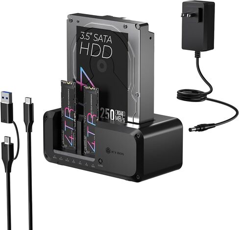 M.2 NVME & SATA SSD/HDD محطة لرسو القرص الصلب ، مربع جليدي USB-C 10GBPS M.2 NVME & SATA CLONER & READER ، Dual Bay Drive Hard Cloner لـ 2.5 "/3.5" SSD & HDD HARD DREVE in Kuwait