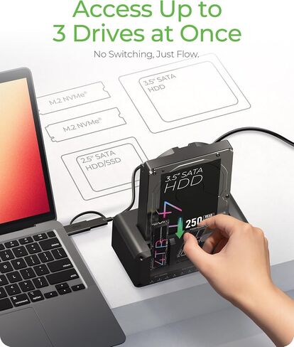 M.2 NVME & SATA SSD/HDD محطة لرسو القرص الصلب ، مربع جليدي USB-C 10GBPS M.2 NVME & SATA CLONER & READER ، Dual Bay Drive Hard Cloner لـ 2.5 "/3.5" SSD & HDD HARD DREVE in Kuwait