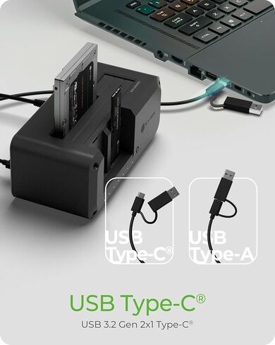 M.2 NVME & SATA SSD/HDD محطة لرسو القرص الصلب ، مربع جليدي USB-C 10GBPS M.2 NVME & SATA CLONER & READER ، Dual Bay Drive Hard Cloner لـ 2.5 "/3.5" SSD & HDD HARD DREVE in Kuwait