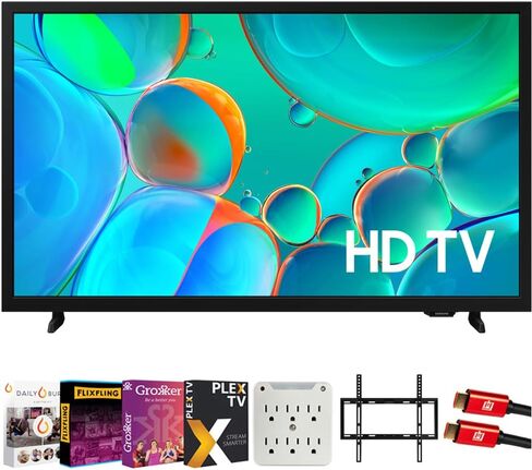 Samsung 32" HD H5000F 4K Smart TV Bundle with Premiere Movies Streaming + 19-45 Inch TV Wall Mount + 6-Outlet Surge Adapter + 2X HDMI Cable & Deco Gear Complete Home Theater Beginner's Guidebook in Saudi Arabia