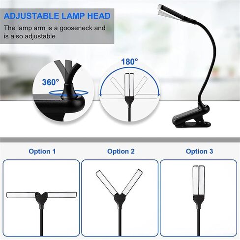 LED Clip On Book Light 3 Colors 8 Brightness USB Rechargeable Night Light Portable Reading Book Lamp Mini Desk Lamp(Black) in Saudi Arabia