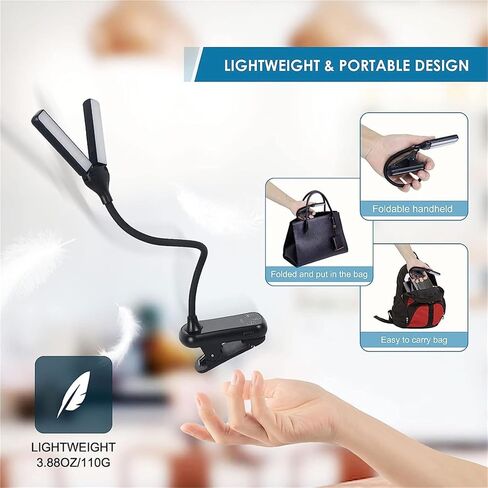 LED Clip On Book Light 3 Colors 8 Brightness USB Rechargeable Night Light Portable Reading Book Lamp Mini Desk Lamp(Black) in Saudi Arabia