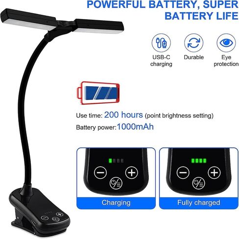 LED Clip On Book Light 3 Colors 8 Brightness USB Rechargeable Night Light Portable Reading Book Lamp Mini Desk Lamp(Black) in Saudi Arabia